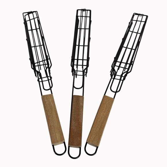BBQ Grill Basket Skewers Set of 3 Picnic Tailgate Home Grilling Cook Tool Veggie - Picture 15 of 15